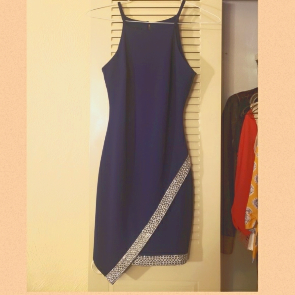 Royal blue embellished fitted dress